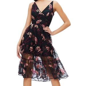 Dress the Population Black and Pink Floral Midi Dress